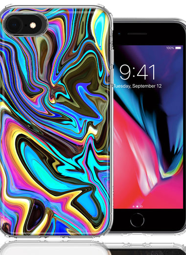 Apple iPhone 7/8/SE Blue Paint Swirl Design Double Layer Phone Case Cover