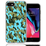 Apple iPhone 7/8/SE Blue Green Camo Design Double Layer Phone Case Cover