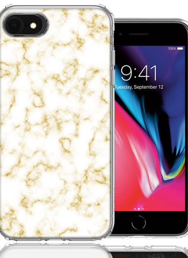 Apple iPhone 7/8/SE Gold Marble Design Double Layer Phone Case Cover