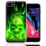 Apple iPhone 7/8/SE Green Flaming Skull Design Double Layer Phone Case Cover
