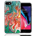 Apple iPhone 7/8/SE Green Pink Abstract Design Double Layer Phone Case Cover