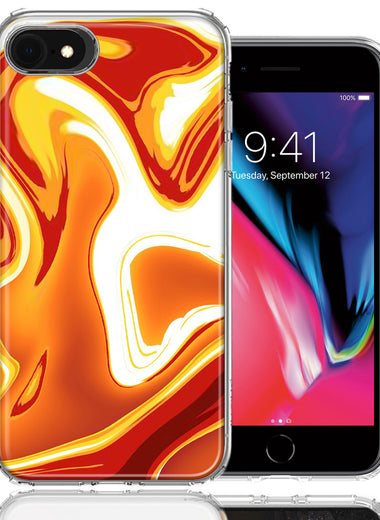 Apple iPhone 7/8/SE Orange White Abstract Design Double Layer Phone Case Cover