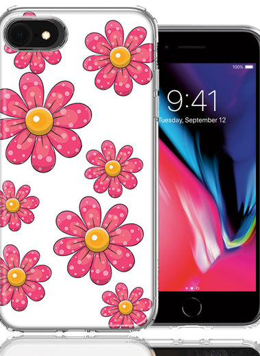 Apple iPhone 7/8/SE Pink Daisy Flower Design Double Layer Phone Case Cover