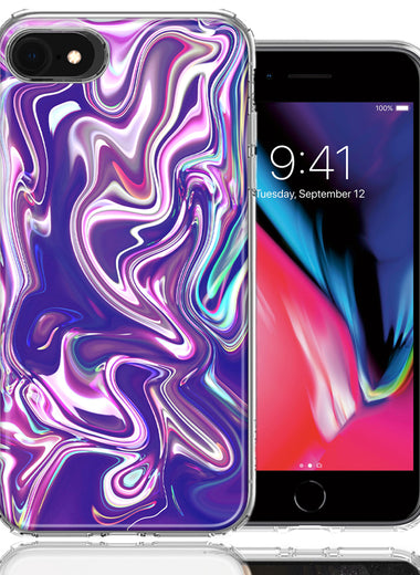 Apple iPhone 7/8/SE Purple Paint Swirl  Design Double Layer Phone Case Cover