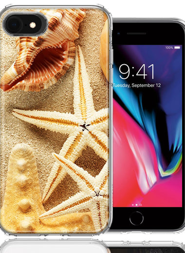 Apple iPhone 7/8/SE Sand Shells Starfish Design Double Layer Phone Case Cover