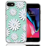 Apple iPhone 7/8/SE White Teal Daisies Design Double Layer Phone Case Cover