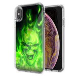 Apple iPhone XR Green Flaming Skull Design Double Layer Phone Case Cover