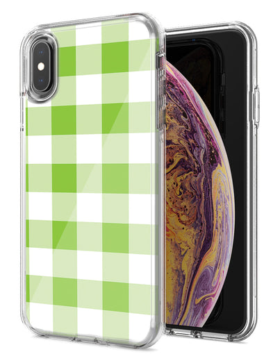 Apple iPhone XR Green Plaid Design Double Layer Phone Case Cover