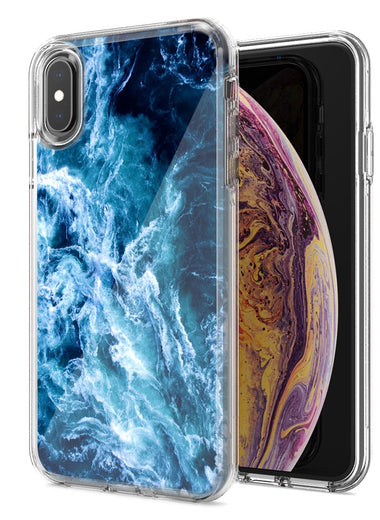 Apple iPhone XR Deep Blue Ocean Waves Design Double Layer Phone Case Cover