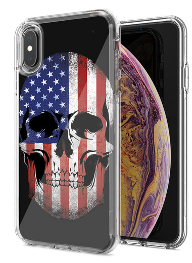 Apple iPhone XR US Flag Skull Double Layer Phone Case Cover