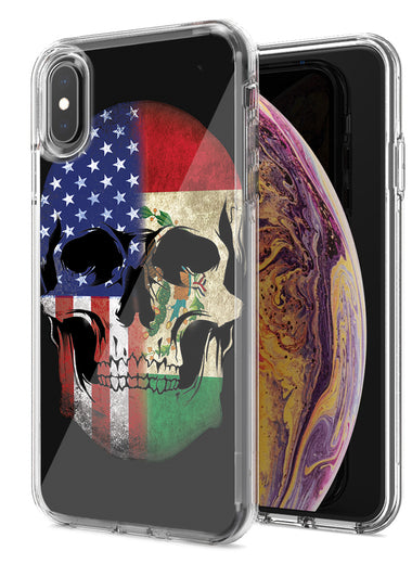 Apple iPhone XR US Mexico Flag Skull Double Layer Phone Case Cover