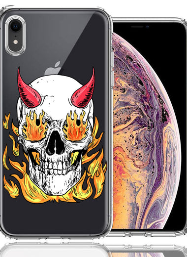 Apple iPhone XR Flamming Devil Skull Design Double Layer Phone Case Cover