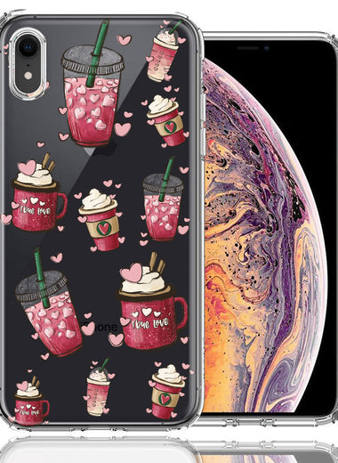 Apple iPhone XR Coffee Lover Valentine's Hearts Pink Drink Latte Double Layer Phone Case Cover
