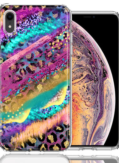 Apple iPhone XR Leopard Paint Colorful Beautiful Abstract Milkyway Double Layer Phone Case Cover