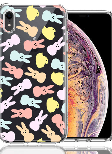 Apple iPhone XR Pastel Easter Polkadots Bunny Chick Candies Double Layer Phone Case Cover