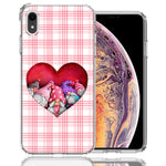 Apple iPhone XR Valentine's Day Garden Gnomes Heart Love Pink Plaid Double Layer Phone Case Cover
