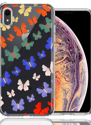 Apple iPhone XR Colorful Butterflies Design Double Layer Phone Case Cover