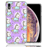 Apple iPhone XR Cute Unicorns Purple Design Double Layer Phone Case Cover