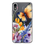 Apple iPhone XR Spring Summer Flowers Butterfly Purple Blue Lilac Floral Hybrid Protective Phone Case Cover