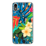 Apple iPhone XR Blue Monstera Pothos Tropical Floral Summer Flowers Hybrid Protective Phone Case Cover