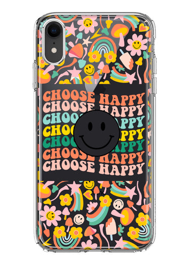 Apple iPhone XR Choose Happy Smiley Face Retro Vintage Groovy 70s Style Hybrid Protective Phone Case Cover