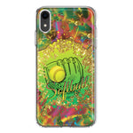 Apple iPhone XR Love Softball Girls Glove Green Tie Dye Swirl Paint Hybrid Protective Phone Case Cover