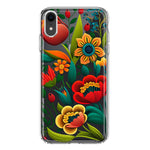 Apple iPhone XR Colorful Red Orange Folk Style Floral Vibrant Spring Flowers Hybrid Protective Phone Case Cover