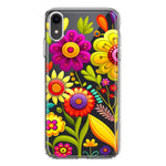 Apple iPhone XR Colorful Yellow Pink Folk Style Floral Vibrant Spring Flowers Hybrid Protective Phone Case Cover