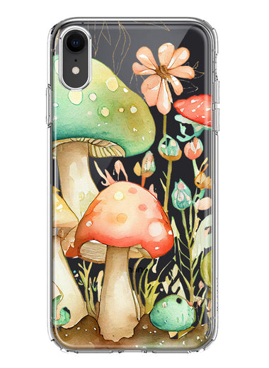 Apple iPhone XR Fairytale Watercolor Mushrooms Pastel Spring Flowers Floral Hybrid Protective Phone Case Cover