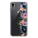 Apple iPhone XR Navy Blue Summer Watercolor Floral Classic Purple Flowers Hybrid Protective Phone Case Cover