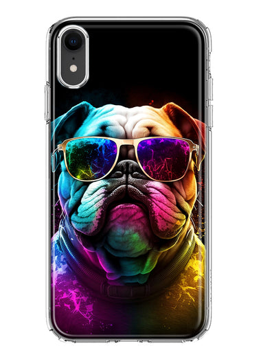 Apple iPhone XR Neon Rainbow Glow Bulldog Hybrid Protective Phone Case Cover