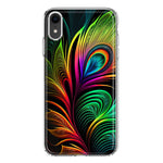 Apple iPhone XR Neon Rainbow Glow Peacock Feather Hybrid Protective Phone Case Cover