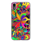 Apple iPhone XR Neon Rainbow Psychedelic Hippie Wild Flowers Hybrid Protective Phone Case Cover