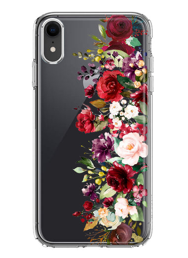 Apple iPhone XR Red Summer Watercolor Floral Bouquets Ruby Flowers Hybrid Protective Phone Case Cover