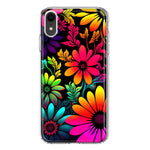 Apple iPhone XR Neon Rainbow Glow Colorful Abstract Flowers Floral Hybrid Protective Phone Case Cover