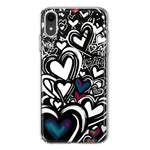 Apple iPhone XR Black White Hearts Love Graffiti Hybrid Protective Phone Case Cover