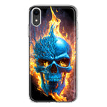 Apple iPhone XR Blue Flaming Skull Burning Fire Double Layer Phone Case Cover