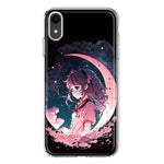 Apple iPhone XR Kawaii Manga Pink Cherry Blossom Dreaming Moon Girl Hybrid Protective Phone Case Cover