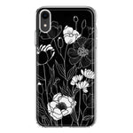 Apple iPhone XR Line Drawing Art White Floral Flowers Hybrid Protective Phone Case Cover