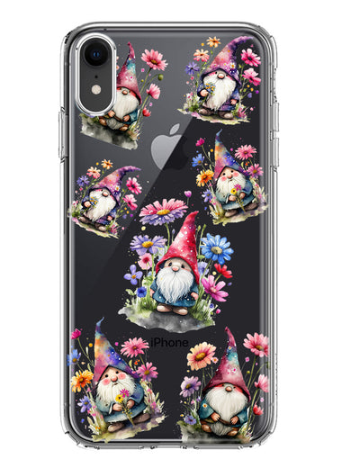 Apple iPhone XR Cute Pink Purple Cosmos Flowers Gnomes Spring Floral Double Layer Phone Case Cover