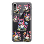 Apple iPhone XR Cute Pink Purple Cosmos Flowers Gnomes Spring Floral Double Layer Phone Case Cover