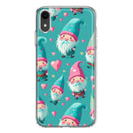 Apple iPhone XR Turquoise Pink Hearts Gnomes Hybrid Protective Phone Case Cover