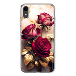 Apple iPhone XR Romantic Elegant Gold Marble Red Roses Double Layer Phone Case Cover