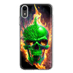 Apple iPhone XR Green Flaming Skull Burning Fire Double Layer Phone Case Cover