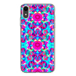 Apple iPhone XR Pink Blue Vintage Hippie Tie Dye Flowers Hybrid Protective Phone Case Cover