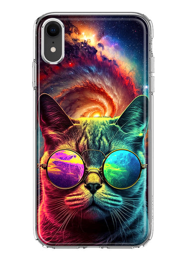 Apple iPhone XR Neon Rainbow Galaxy Cat Hybrid Protective Phone Case Cover