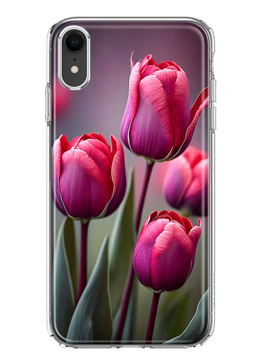 Apple iPhone XR Pink Tulip Flowers Floral Hybrid Protective Phone Case Cover