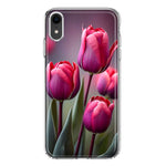 Apple iPhone XR Pink Tulip Flowers Floral Hybrid Protective Phone Case Cover