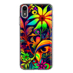 Apple iPhone XR Neon Rainbow Psychedelic Trippy Hippie Daisy Flowers Hybrid Protective Phone Case Cover