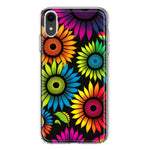 Apple iPhone XR Neon Rainbow Glow Sunflowers Colorful Floral Pink Purple Double Layer Phone Case Cover